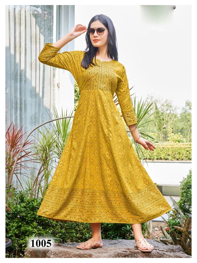 Namrata By Rangjyot Rayon Printed Long Kurtis Catalog